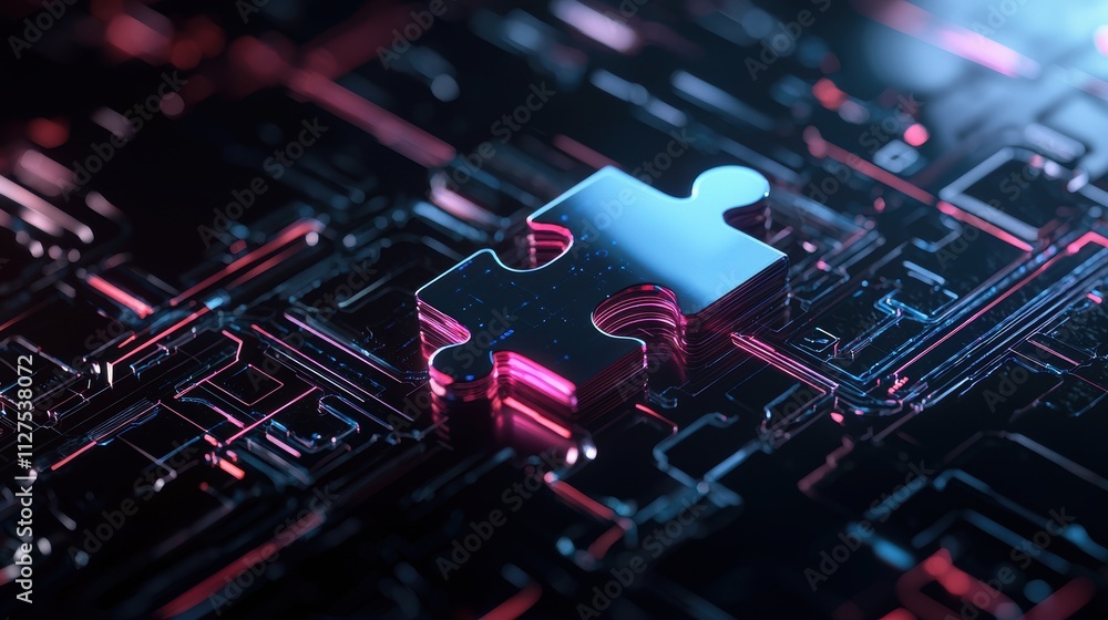 Solving the digital puzzle abstract technology concept futuristic environment macro viewpoint innovation Solving the digital puzzle abstract technology concept futuristic environment macro viewpoint innovation