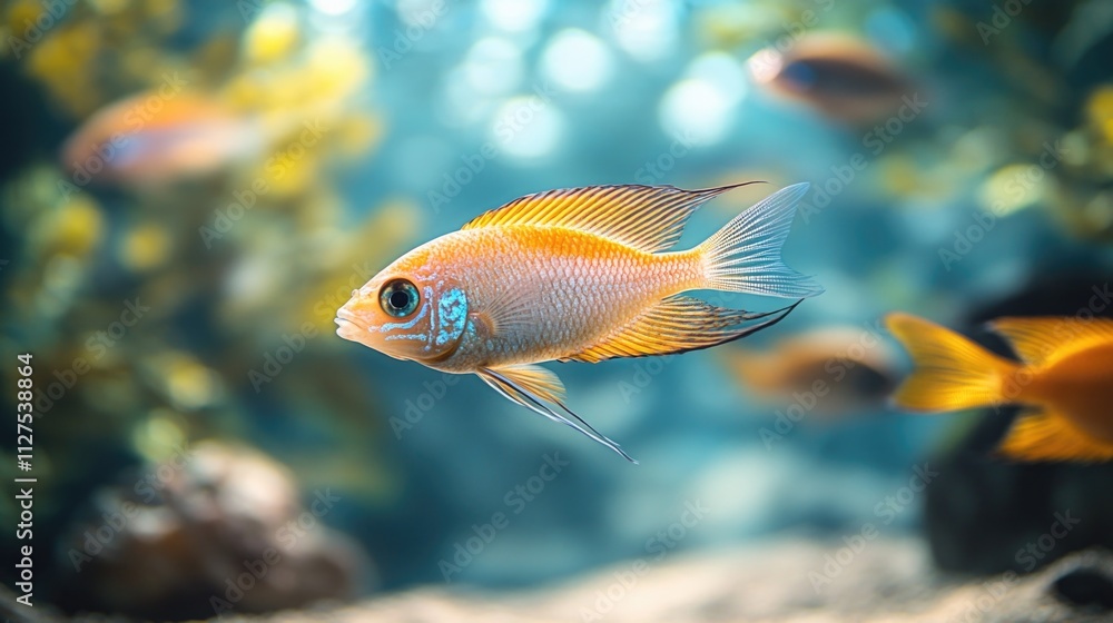 A close-up view of a fish swimming in an aquarium A close-up view of a fish swimming in an aquarium