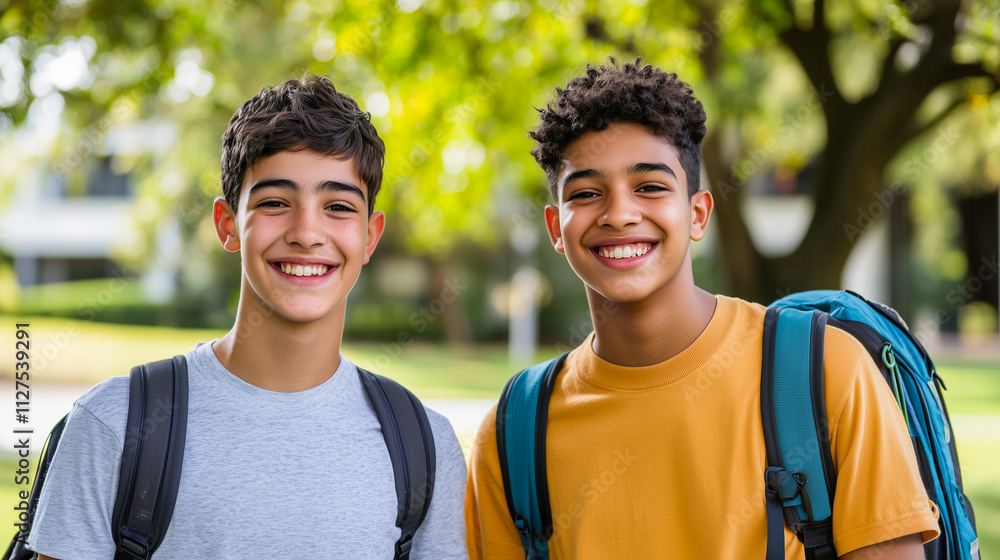 Joyful Moments Shared Between Two Happy Teenagers Enjoying Their Friendship on a Sunny Afternoon at the Park