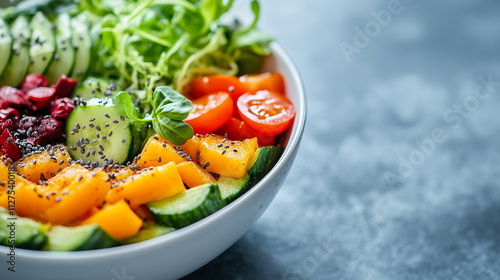Obraz na płótnie Colorful and Nutritious Salad Bowl Showcasing Fresh Ingredients for a Healthy Meal in a Modern Kitchen Setting w salonie