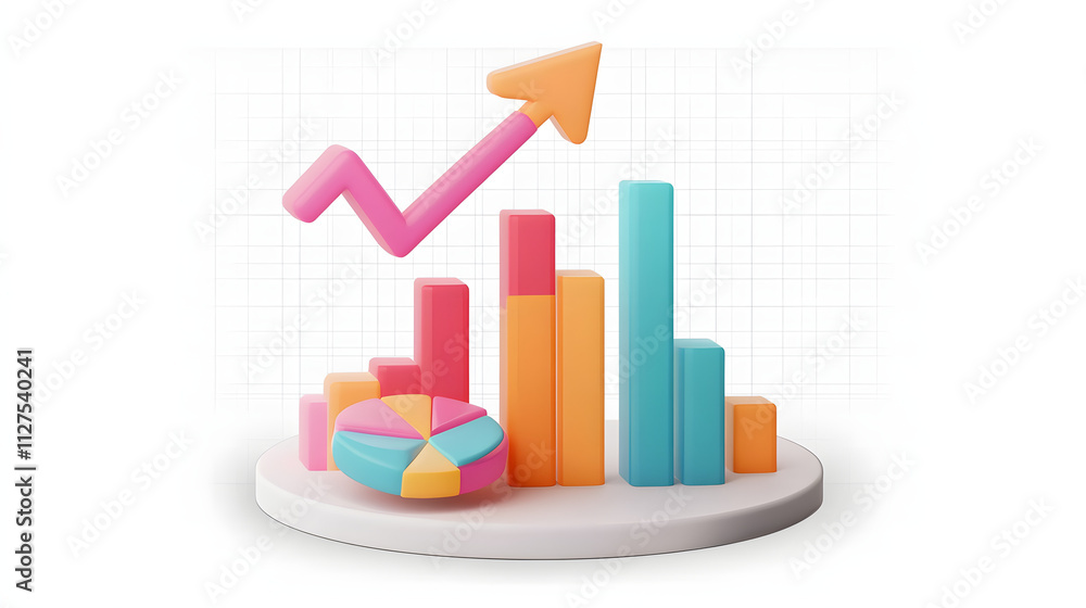 lying composition 3d icon, UI icon, a chart icon, bar chart has a rising arrow on it, bar chart, pie chart, a rising arrow, frosted glass, transparent, white background, transparent technology sense lying composition 3d icon, UI icon, a chart icon, bar chart has a rising arrow on it, bar chart, pie chart, a rising arrow, frosted glass, transparent, white background, transparent technology sense