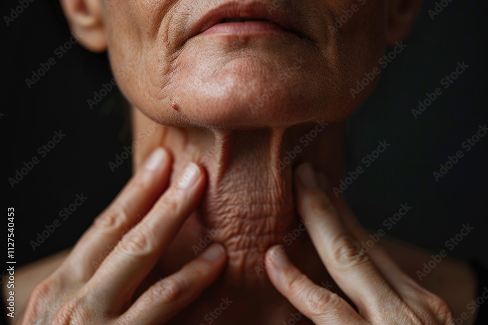 Fototapeta premium A woman stands with her hands placed on her chest in a contemplative pose