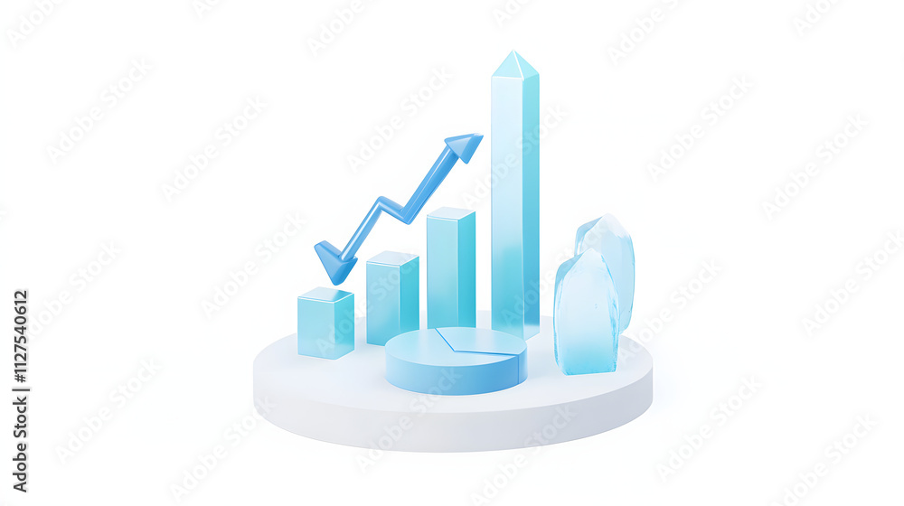 lying composition 3d icon, UI icon, a chart icon, bar chart has a rising arrow on it, bar chart, pie chart, a rising arrow, frosted glass, transparent, white background, transparent technology sense lying composition 3d icon, UI icon, a chart icon, bar chart has a rising arrow on it, bar chart, pie chart, a rising arrow, frosted glass, transparent, white background, transparent technology sense