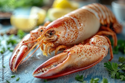 Close-up shot of a lobster sitting on a table photo