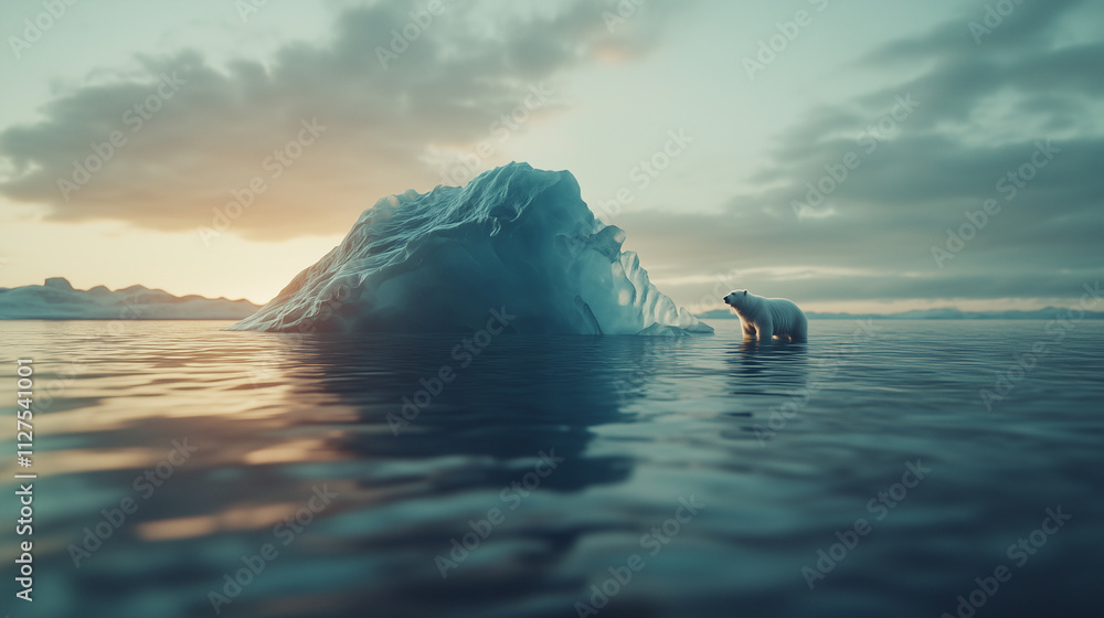 Melting Iceberg Reveals Urgent Climate Crisis as Wildlife Polar Bear Faces Uncertain Future in Soft Fading Light
