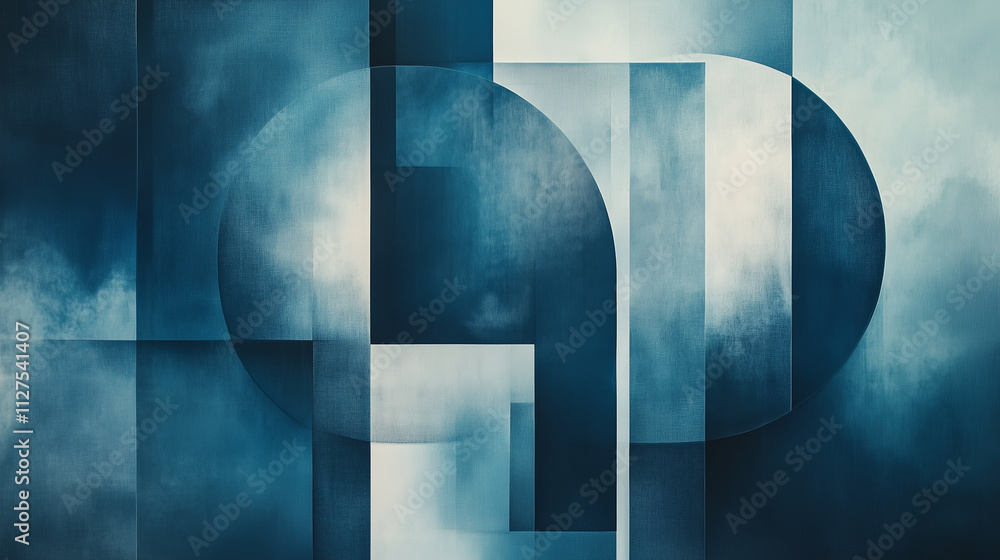Combination of Abstract Geometric Shapes in Muted Blue and Gray for Modern Minimalist Design Aesthetics