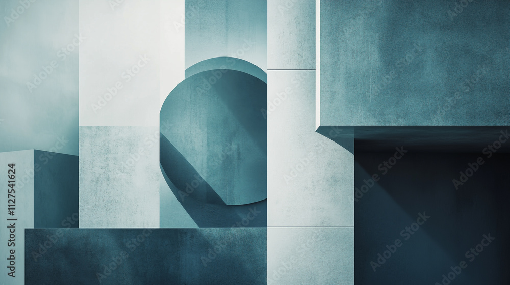 Modern Minimalist Design Featuring Abstract Geometric Shapes in Muted Blue and Gray Tones for Contemporary Presentations