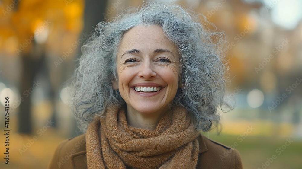 Portrait of a cheerful senior woman with curly gray hair laughing outdoors in a park
Portrait of a cheerful senior woman with curly gray hair laughing outdoors in a park