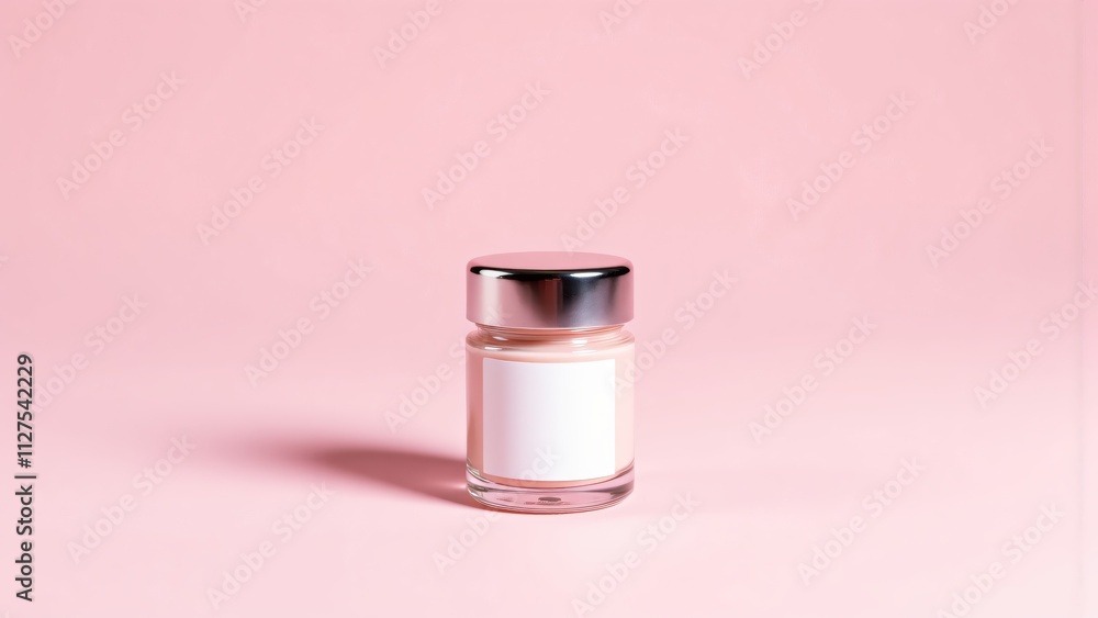 Luxurious Skincare Cream Jar with Silver Lid and White Blank Label Luxurious Skincare Cream Jar with Silver Lid and White Blank Label