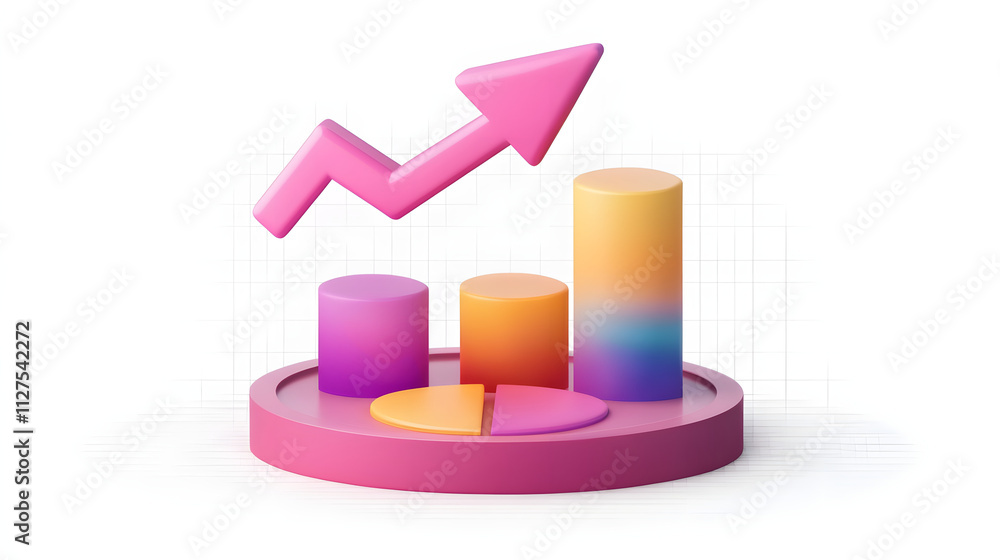 lying composition 3d icon, UI icon, a chart icon, bar chart has a rising arrow on it, bar chart, pie chart, a rising arrow, frosted glass, transparent, white background, transparent technology sense lying composition 3d icon, UI icon, a chart icon, bar chart has a rising arrow on it, bar chart, pie chart, a rising arrow, frosted glass, transparent, white background, transparent technology sense