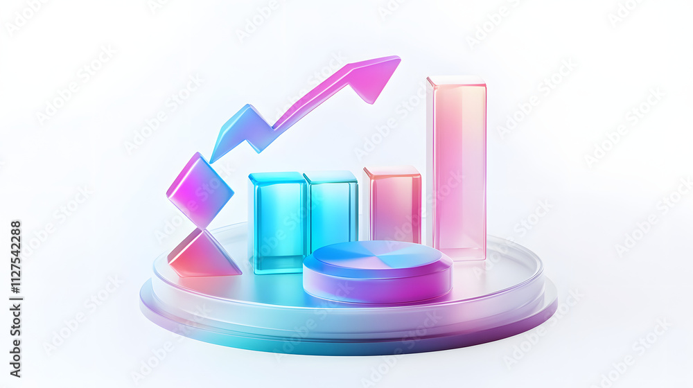 lying composition 3d icon, UI icon, a chart icon, bar chart has a rising arrow on it, bar chart, pie chart, a rising arrow, frosted glass, transparent, white background, transparent technology sense lying composition 3d icon, UI icon, a chart icon, bar chart has a rising arrow on it, bar chart, pie chart, a rising arrow, frosted glass, transparent, white background, transparent technology sense