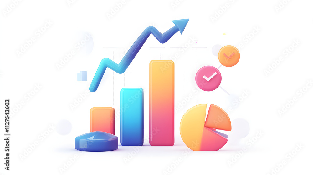 lying composition 3d icon, UI icon, a chart icon, bar chart has a rising arrow on it, bar chart, pie chart, a rising arrow, frosted glass, transparent, white background, transparent technology sense lying composition 3d icon, UI icon, a chart icon, bar chart has a rising arrow on it, bar chart, pie chart, a rising arrow, frosted glass, transparent, white background, transparent technology sense
