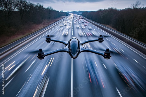Modern drone with camera controls highway road speed of cars