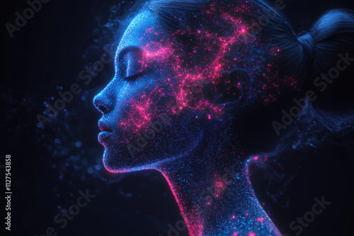 Futuristic human had with luminous brain network. Concept for Mindfulness.