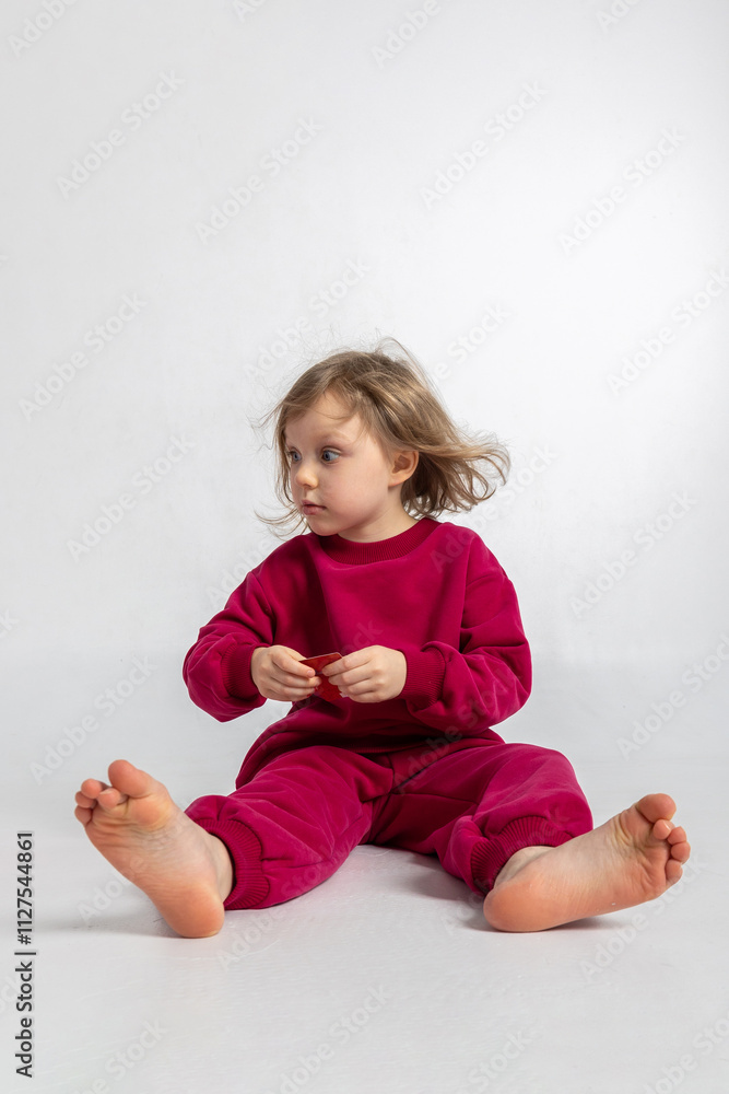 Portrait of cheerful playing girl. Child with smiles and funny emotions on light background. Vertical photo Portrait of cheerful playing girl. Child with smiles and funny emotions on light background. Vertical photo