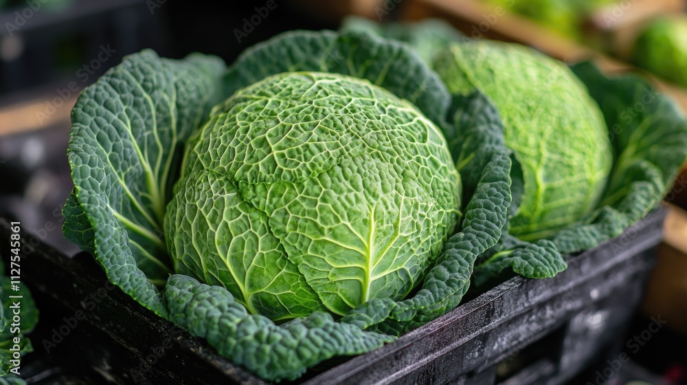 Fototapeta premium A detailed shot of green cabbage, ideal for food or health-related contexts