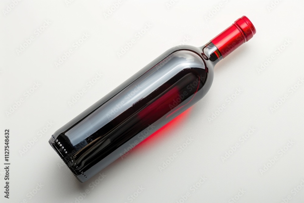 A single bottle of red wine placed on a clean white surface A single bottle of red wine placed on a clean white surface