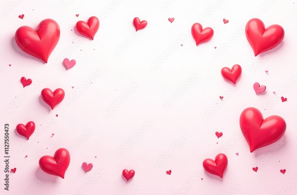 Frame of red and pink hearts on a light pink background for Valentine's Day with space for text. Banner for Valentine's Day. Frame of red and pink hearts on a light pink background for Valentine's Day with space for text. Banner for Valentine's Day.