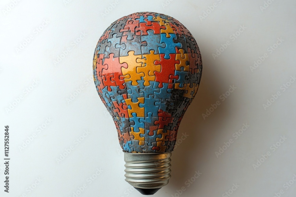 A creative light bulb made from interconnected puzzle pieces A creative light bulb made from interconnected puzzle pieces