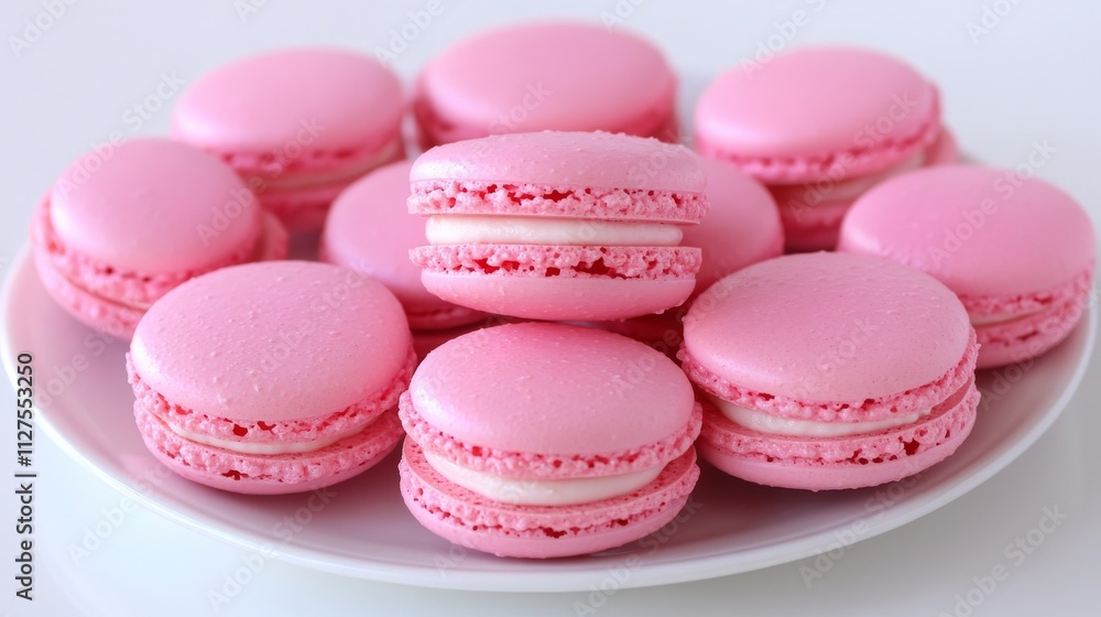 Sweet macarons in delicate pastel colors laid out on a white plate. Sweet macarons in delicate pastel colors laid out on a white plate.