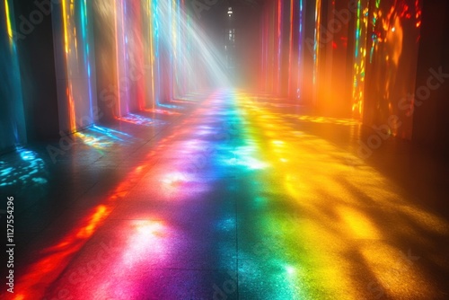 A colorful light illuminates the dark tunnel