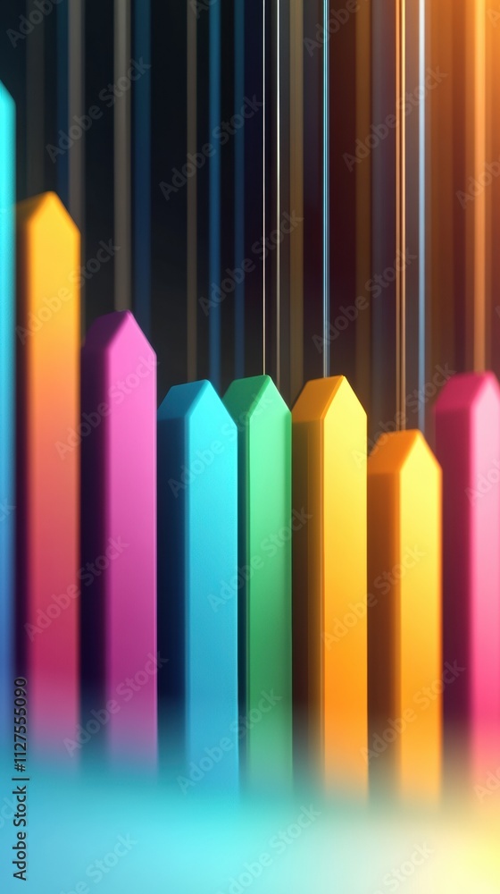 Bar graph with colorful 3D columns representing data analysis and growth trends, AI Bar graph with colorful 3D columns representing data analysis and growth trends, AI