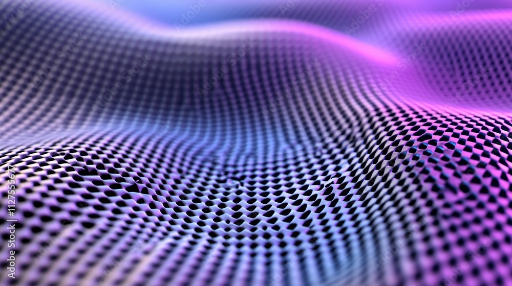 Abstract 3D rendering of a wavy surface with a grid pattern in vibrant purple and blue, AI Abstract 3D rendering of a wavy surface with a grid pattern in vibrant purple and blue, AI