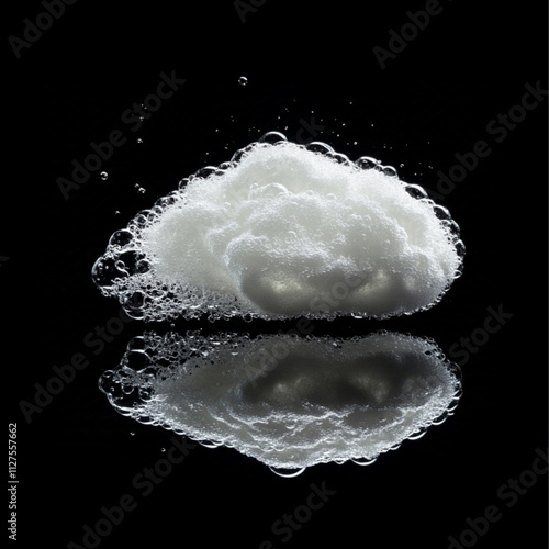 Foam, bubble isolated on black, with clipping path, side view.