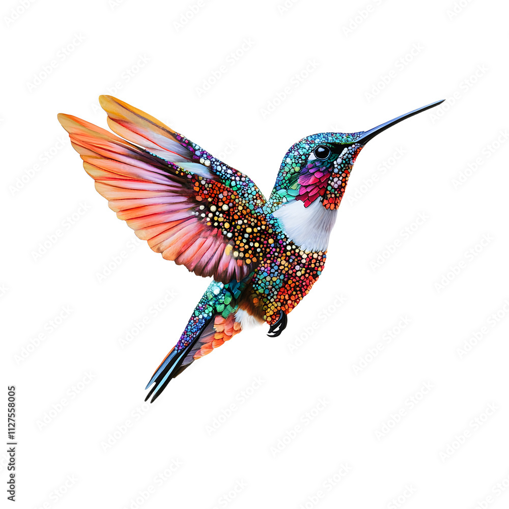 Obraz premium Colorful Hummingbird with Vibrant Plumage Against Black Background