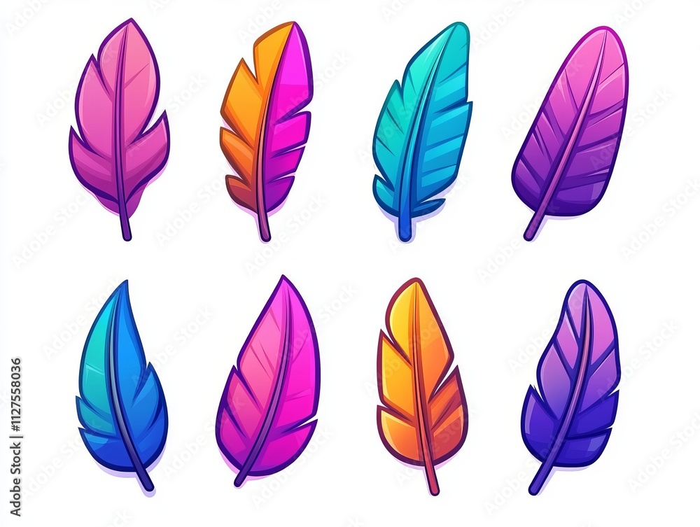Feathers in shades of delicate pink and purple, artfully scattered across a white background, suitable for creative design projects and artistic inspiration. Feathers in shades of delicate pink and purple, artfully scattered across a white background, suitable for creative design projects and artistic inspiration.