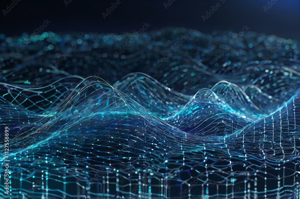 Naklejka premium Cyber Big Data Flow with Blockchain Data Fields in a Futuristic Network Environment