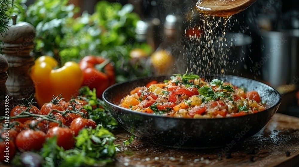 Fresh salad preparation with vibrant ingredients Fresh salad preparation with vibrant ingredients