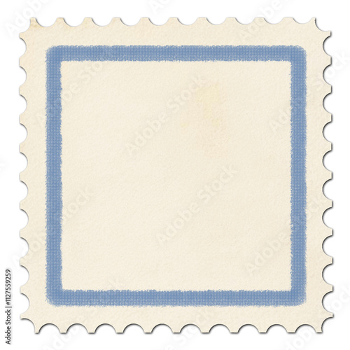 postage stamp empty blue square ivory background shadow copy space 