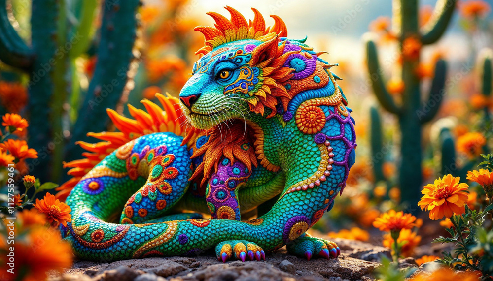 Fototapeta premium Desert Setting with Alebrije Sculpture