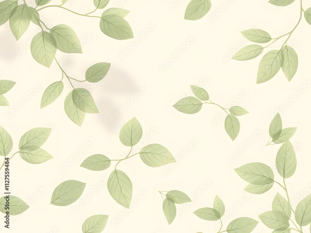 Soft beige background with delicate green leaf patterns and subtle shadow overlays Soft beige background with delicate green leaf patterns and subtle shadow overlays