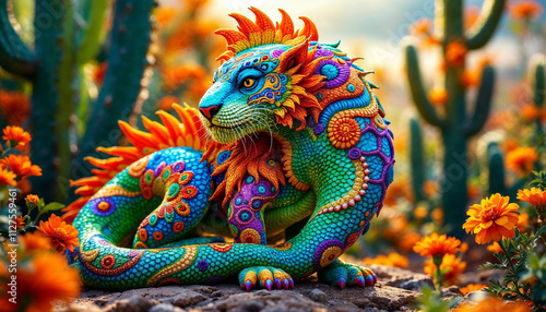Desert Setting with Alebrije Sculpture