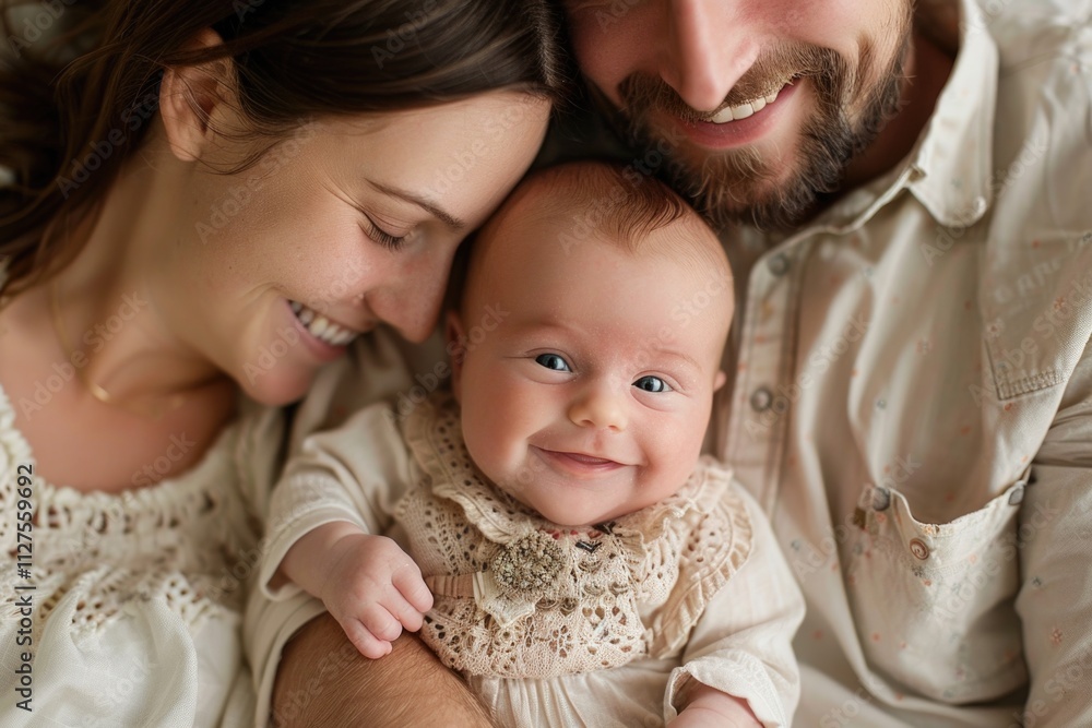 Young couple cradling a newborn baby, moment of joy and happiness Young couple cradling a newborn baby, moment of joy and happiness