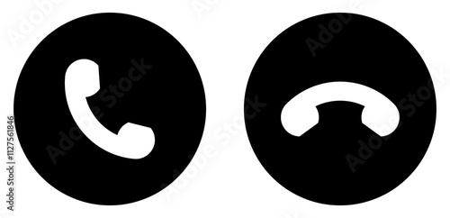 Phone call icon button set with black color. Accept and decline, answering and rejecting phone call icon. Mobile phone incoming call sign. Interface button for mobile connection. Vector illustration.