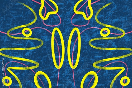 Vibrant abstract shapes on distressed blue background