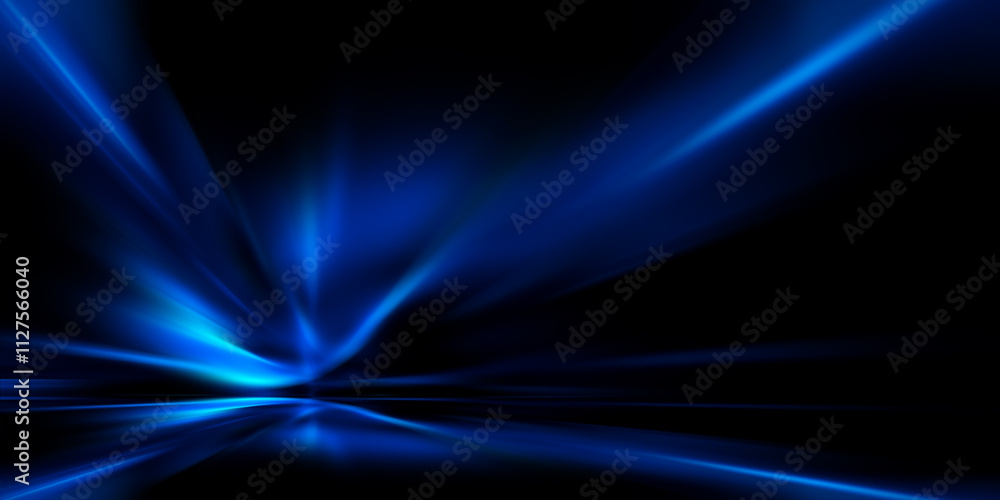 Obraz premium Blue spectrum lights tech black party club neon lights abstract wave technology background, black background 