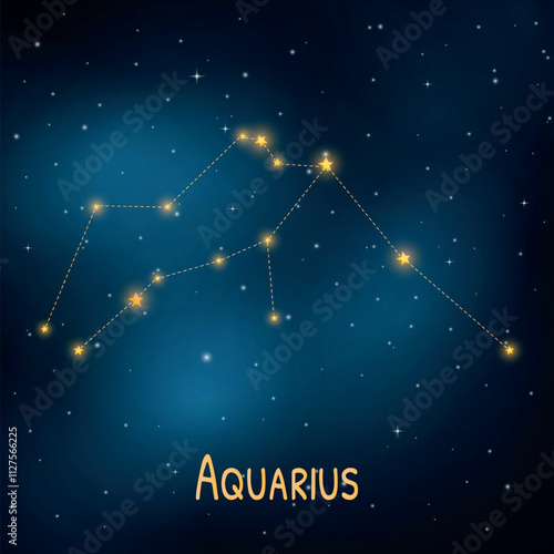 Aquarius constellation glowing in starry night sky: horoscope and astronomy theme.