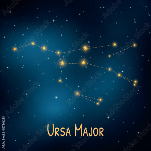 Ursa major constellation: night sky illustration with bright stars.