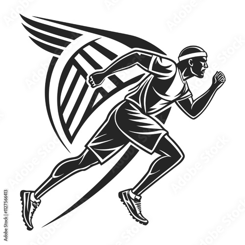 Vector Running with Wings: A powerful and dynamic illustration of a determined runner with wings, symbolizing the pursuit of speed, freedom, and limitless potential.