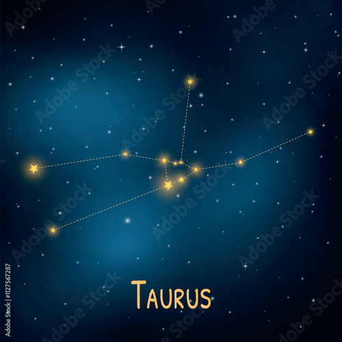 Taurus constellation in a starry night sky: celestial art of the zodiac sign.