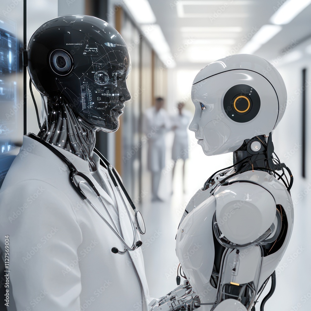 AI in Healthcare Robotics - Robots assisting doctors with AI-powered technology for patient care and medical research. AI in Healthcare Robotics - Robots assisting doctors with AI-powered technology for patient care and medical research.