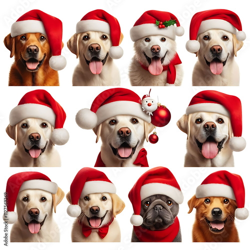 Wallpaper Mural photo of a group of dogs at Christmas. dogs with Christmas hats isolated on white background Torontodigital.ca