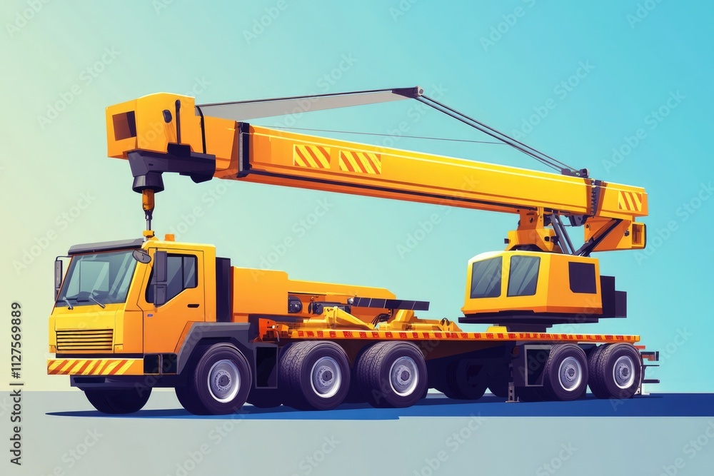 Crane Truck Hoisting Heavy CNC Machinery with Hydraulic Arm in Industrial Setting Crane Truck Hoisting Heavy CNC Machinery with Hydraulic Arm in Industrial Setting
