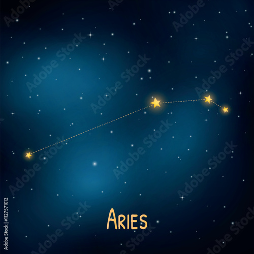 Aries constellation in a starry night sky with glowing stars and cosmic background.
