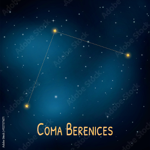 Coma berenices constellation illustration on starry night sky background.