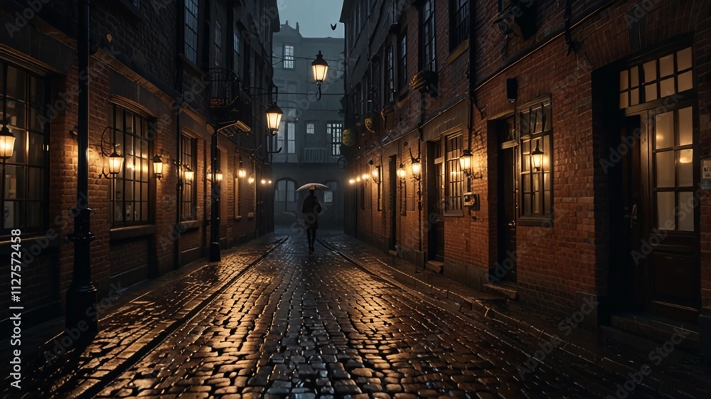 empty cobblestone alley under a steady rainfall empty cobblestone alley under a steady rainfall